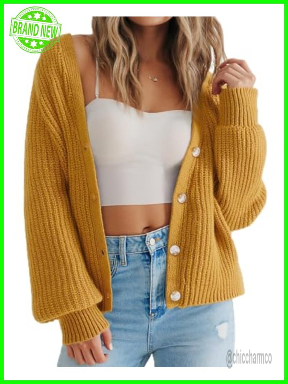 Women Long Sleeve Button Down Oversized Short Cardigan Loose Open Front Knit